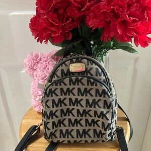 Michael Kors Black and Tan Logo Backpack